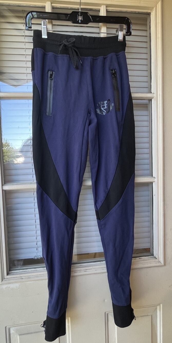 Gymshark Joggers Womens Active Comfort Size Medium Blk/Blue Zip Ankle/pocket